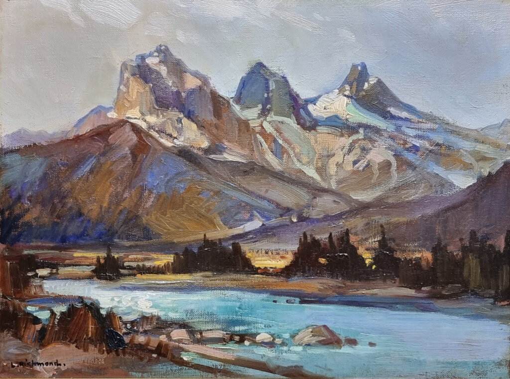 Painting of Three Sisters Mountains near Banff, Alberta